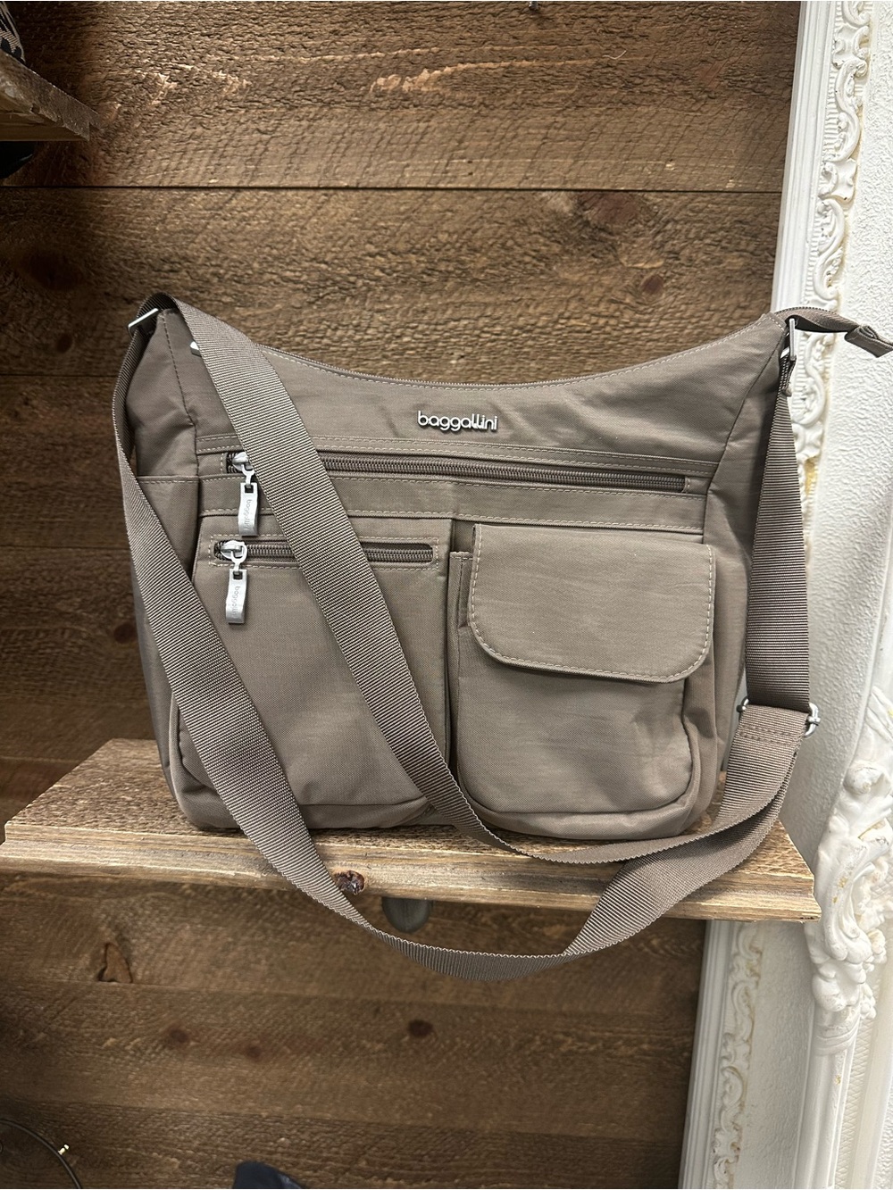 Baggallini Taupe Gray Lightweight Crossbody Organizer